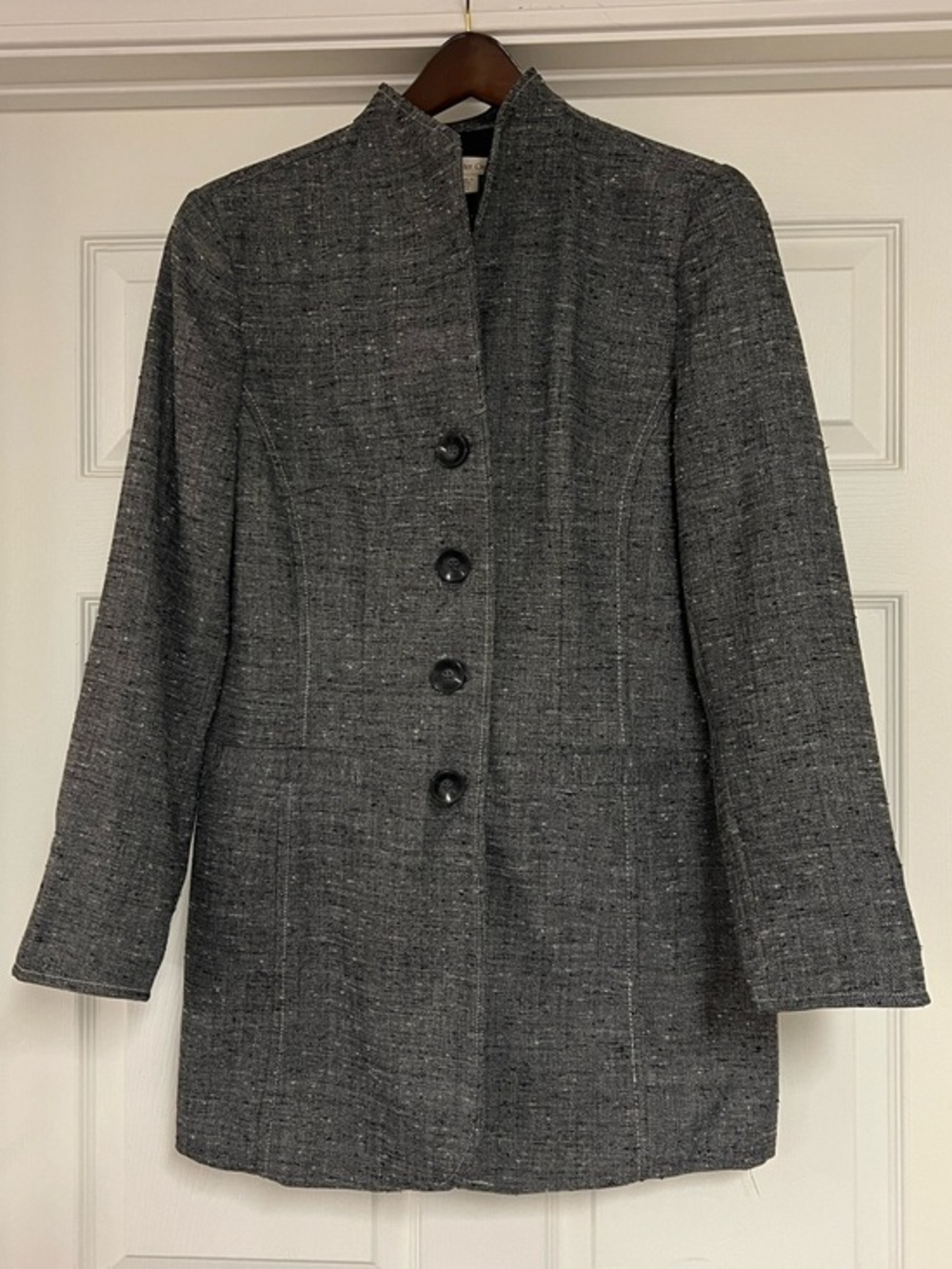 Coldwater Creek Gray, Black, White Tweed Women's Riding Blazer Jacket Size 12